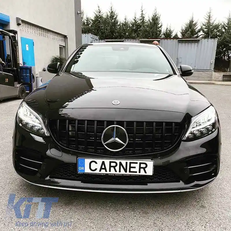 Grilă frontală potrivită pentru Mercedes-Benz C-Class W205 14+ GT A Design Panamericana Look Negru Lucios 1 Pc-image-6296043