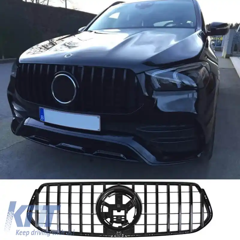 Grilă frontală potrivită pentru Mercedes-Benz GLE-Class W167/C167/V167 19+ GT A Design Panamericana Look Negru 1buc-image-6309336