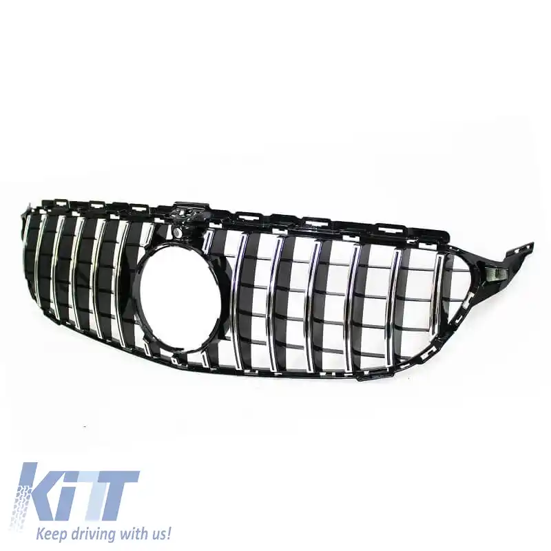 Grilă frontală potrivită pentru Mercedes-Benz C-Class W205 14-18 GT A Design Panamericana Look 360° cu 14 linii Negru/Chrome 1 buc.-image-6310757