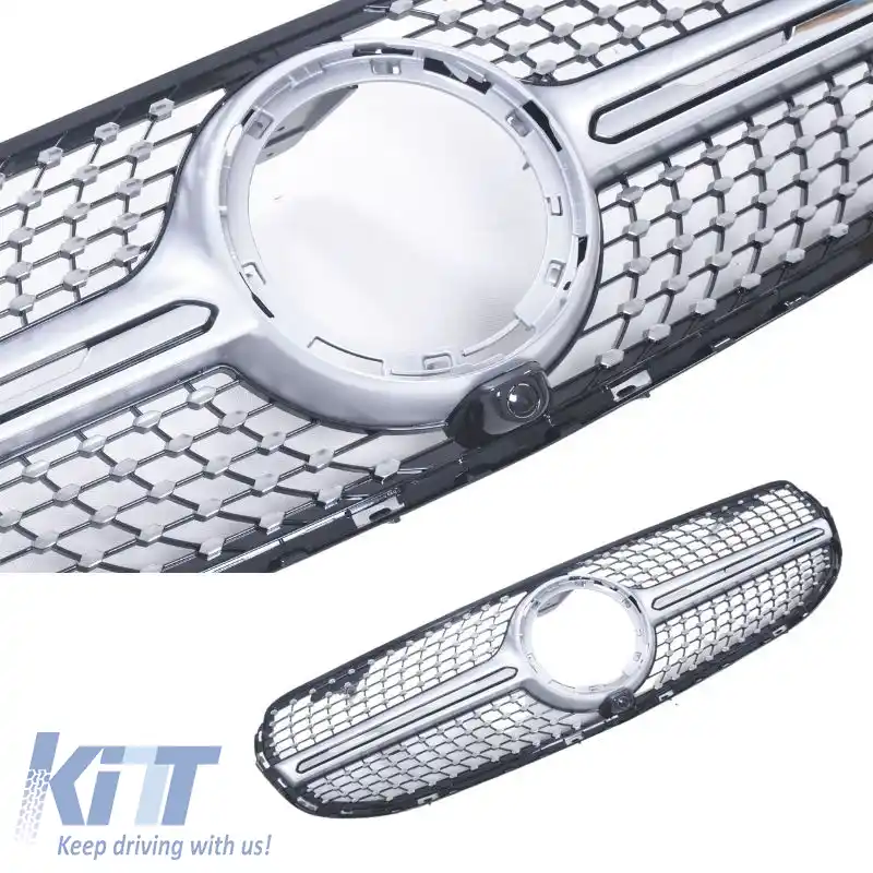 Grilă frontală potrivită pentru Mercedes-Benz GLC-Class X253 19+ Facelift Aspect diamant Argintiu/Chrome-image-6311286