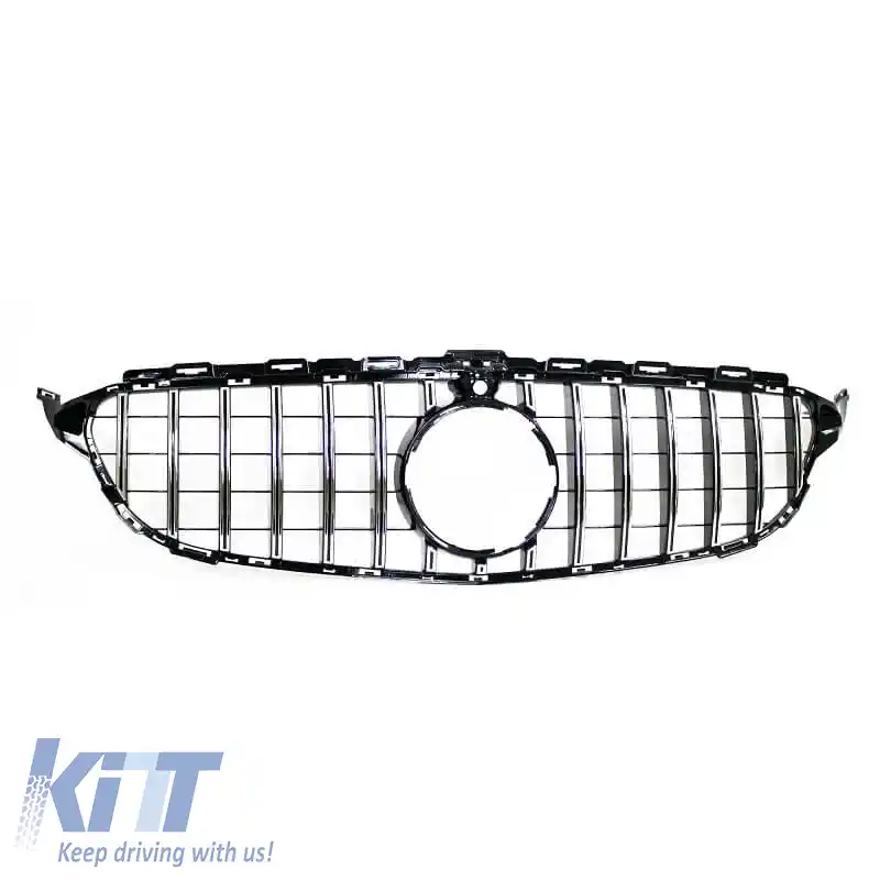 Grilă frontală potrivită pentru Mercedes-Benz C-Class W205 14-18 GT A Design Panamericana Look 360° Cu 14 Linii Negru/Chrom 1 Buc-image-6311639