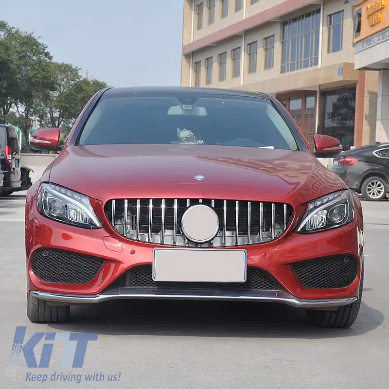 Grilă frontală potrivită pentru Mercedes-Benz C-Class W205 14-18 GT A Design Panamericana Look 360° Cu 14 Linii Negru/Chrom 1 Buc-image-6311641
