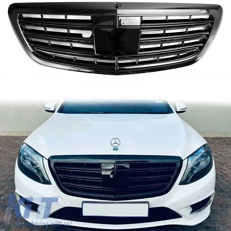 Grilă frontală potrivită pentru Mercedes-Benz S-Class W222 13-20 Aspect A Design Look Night Edition Negru Lucios 1 Pc-image-6323984
