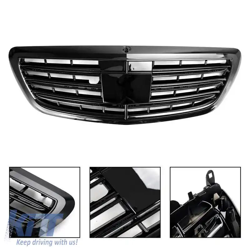 Grilă frontală potrivită pentru Mercedes-Benz S-Class W222 13-20 Aspect A Design Look Night Edition Negru Lucios 1 Pc-image-6323986