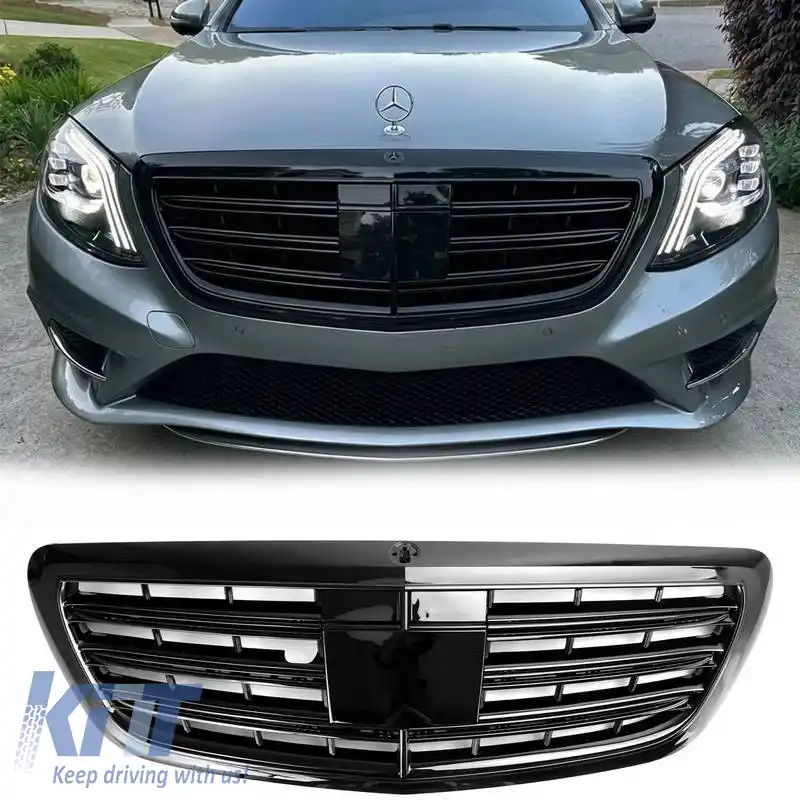 Grilă frontală potrivită pentru Mercedes-Benz S-Class W222 13-20 Aspect A Design Look Night Edition Gloss Black 1 Pc-image-6324572