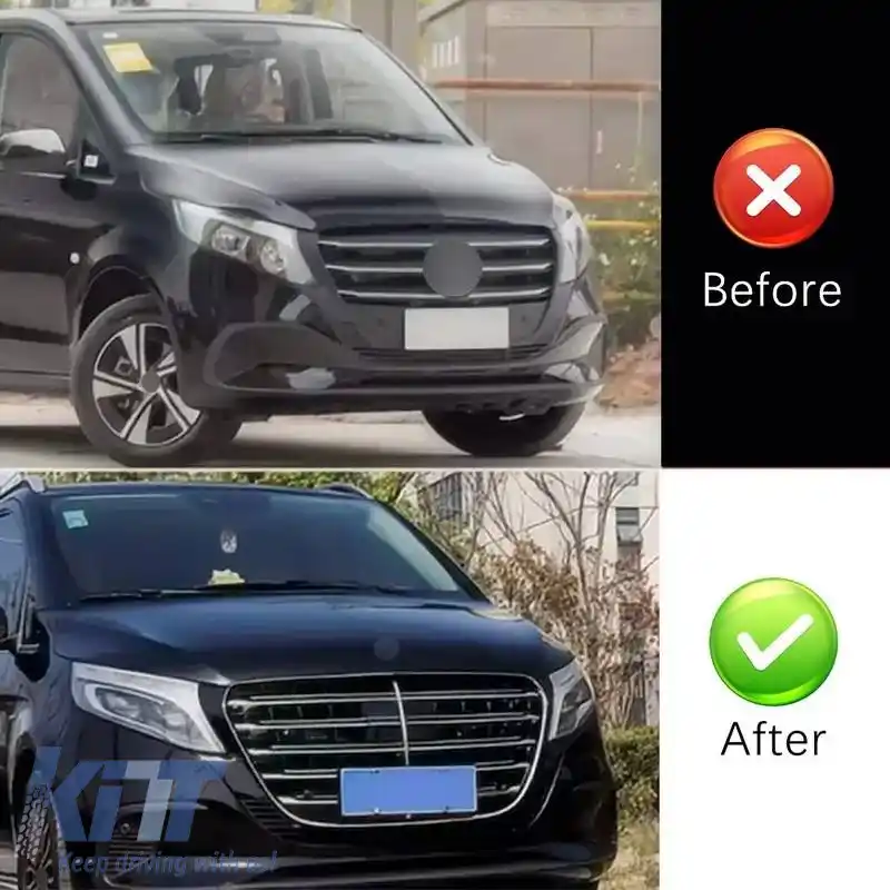 Grilă frontală potrivită pentru Mercedes-Benz Vito W447 / W448 24+ Aspect Design Crom/Negru 1 Buc-image-6324903