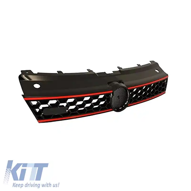 Grilă frontală potrivită pentru Polo 6R/6C 09-16 GTI Look cu fagure și linie roșie 1 buc.-image-6296011
