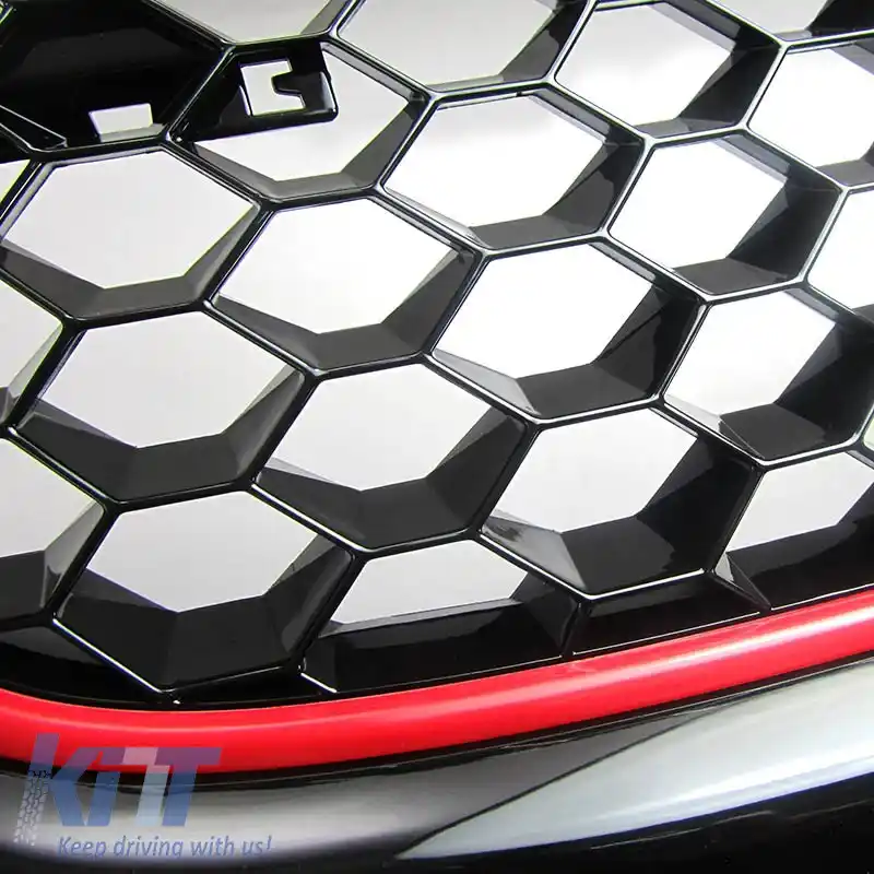 Grilă frontală potrivită pentru VW Golf V (5) 03-08 / Jetta 05-11 Aspect GTI fără emblemă, tip fagure cu linie roșie 1 buc.-image-6295816