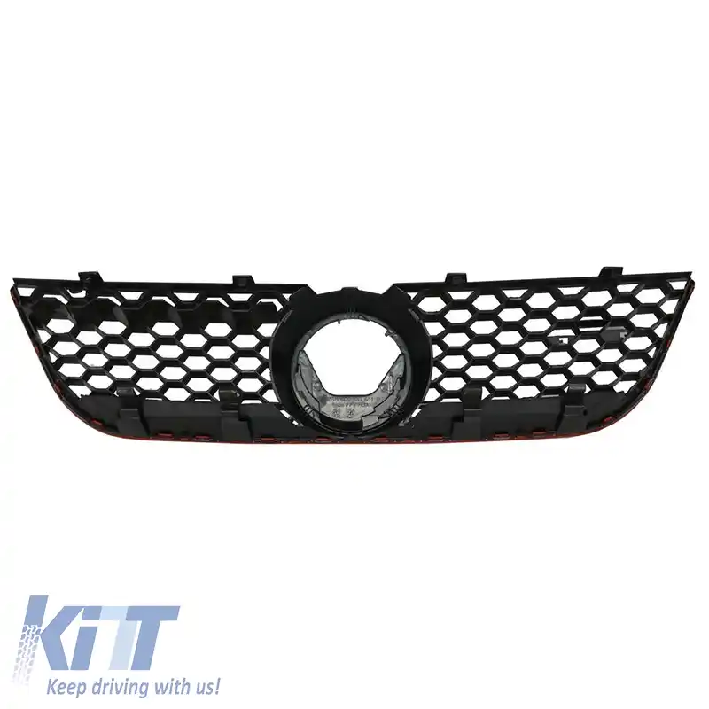 Grilă frontală potrivită pentru VW Polo 9N3 05-09 GTI Look cu plasă de tip fagure și linie roșie 1 buc.-image-6295975