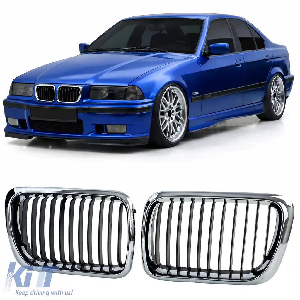 Grilă frontală sport crom negru, potrivită pentru BMW Seria 3 E36 Facelift 1996-2000