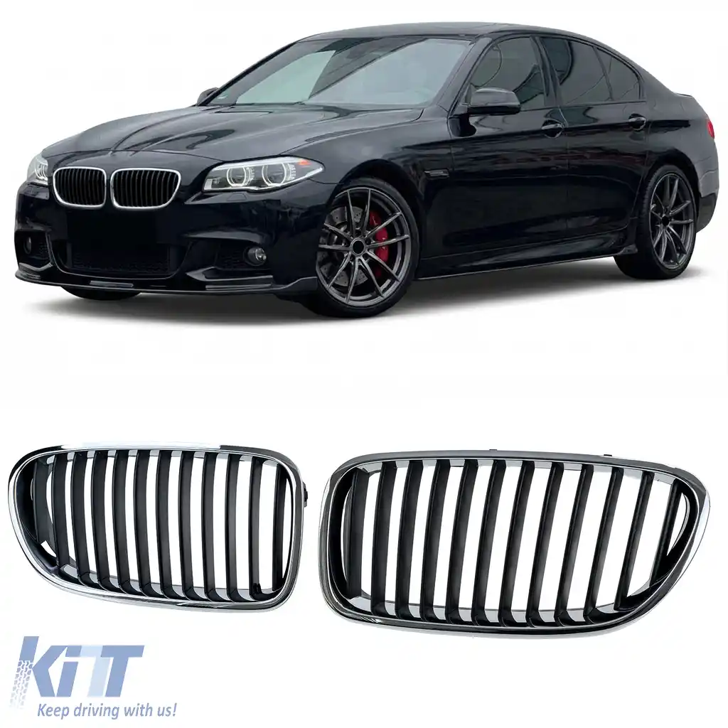 Grilă frontală sport crom negru, potrivită pentru BMW Seria 5 F10 F11 2010-2017