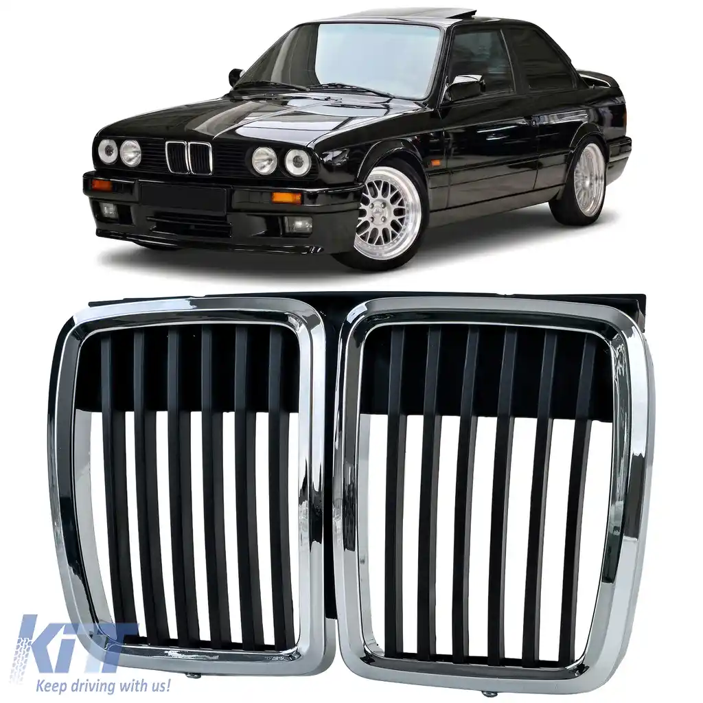 Grilă frontală sport crom negru, potrivită pentru BMW Seria 3 E30 1982-1994