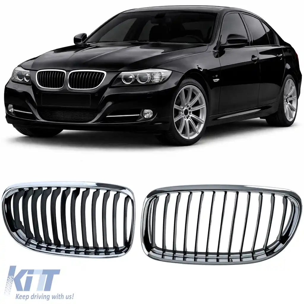 Grilă frontală sport crom negru potrivită pentru BMW Seria 3 E90 E91 2008-2012