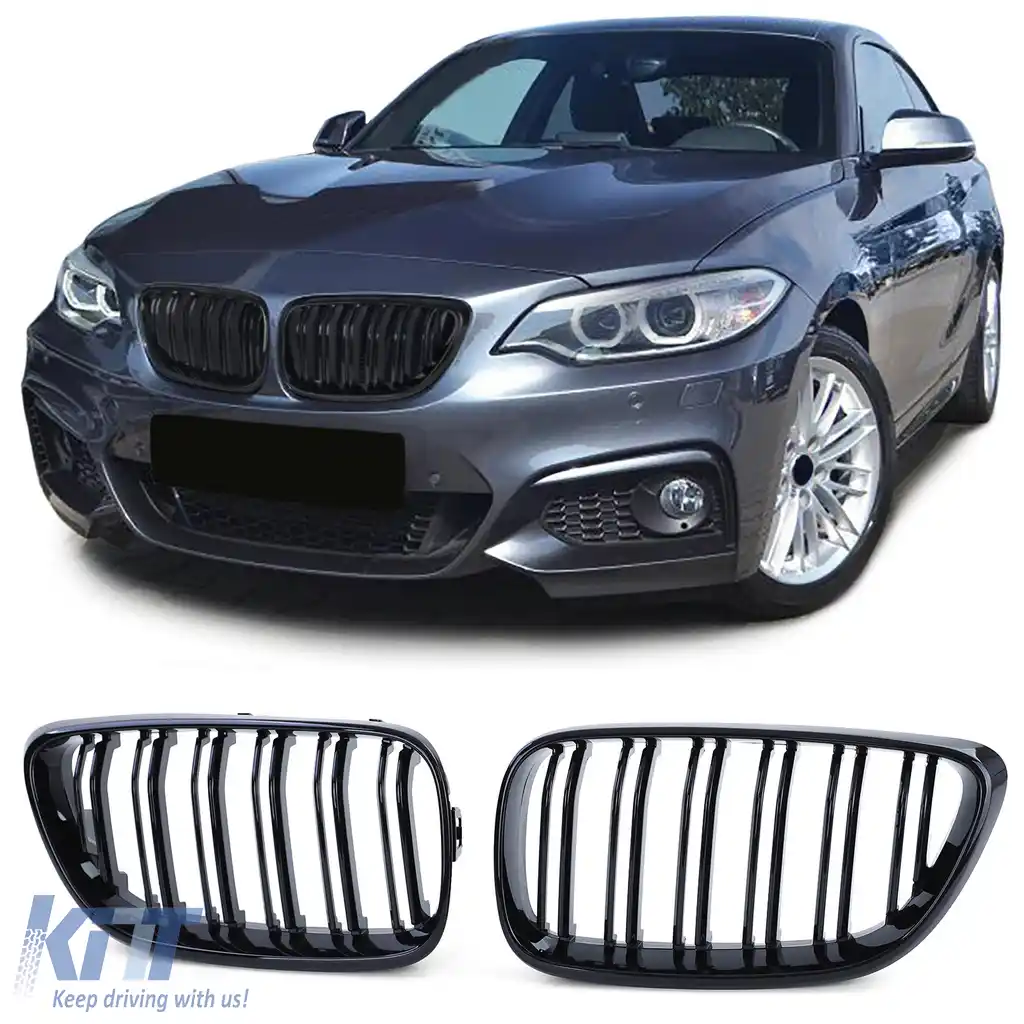Grilă frontală sport cu dublu fante, lucioasă, potrivită pentru BMW Seria 2 F22 F23 14-21