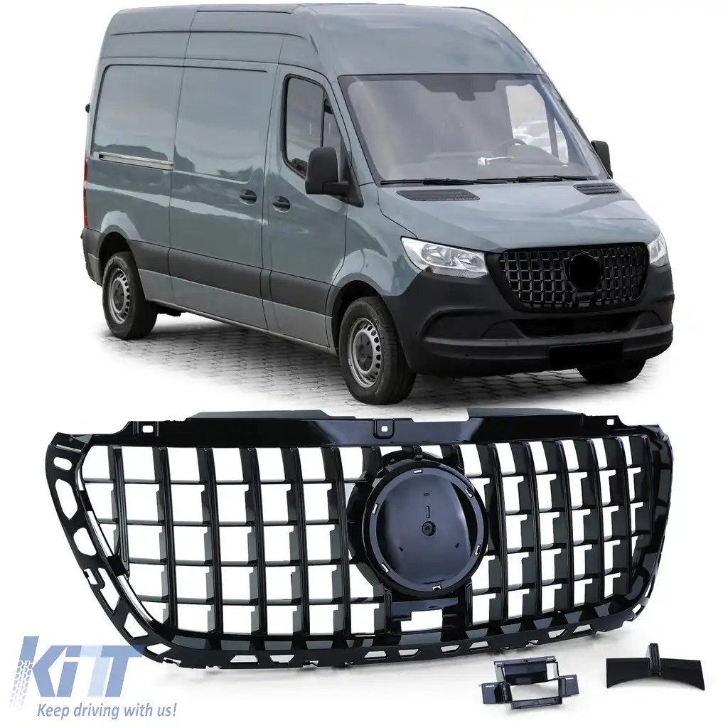 Grilă frontală sport neagră lucioasă, potrivită pentru Mercedes Sprinter W907 910 din 18