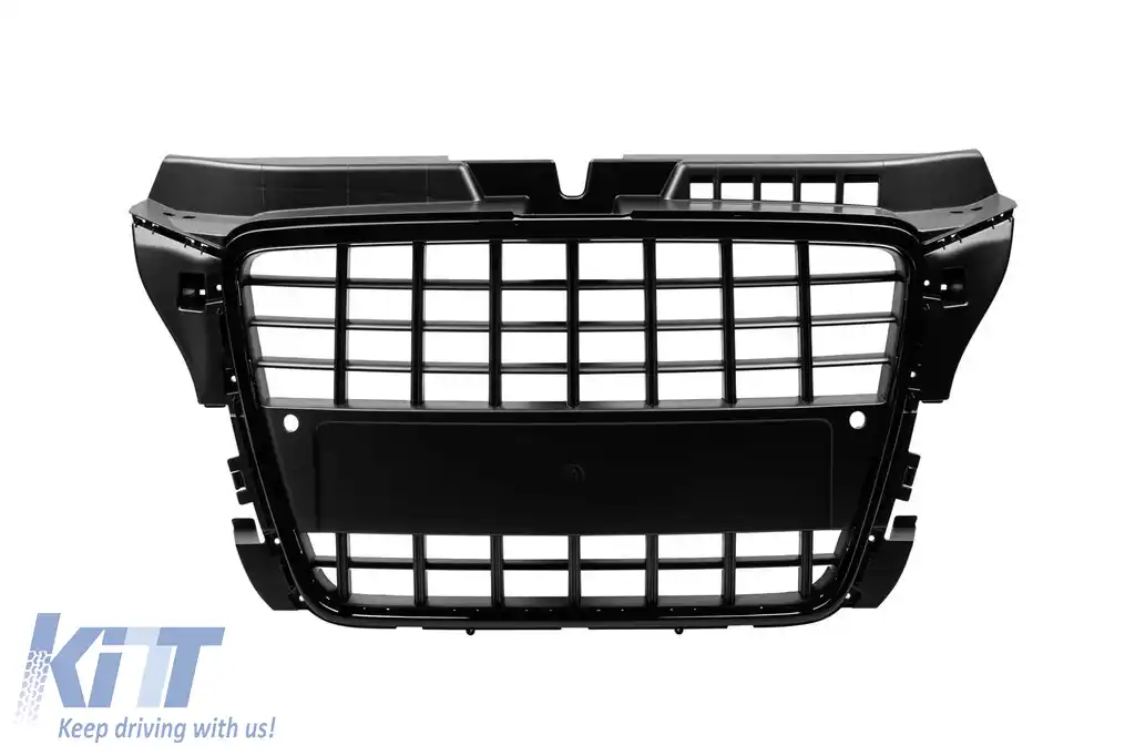 Grilă lac negru tip S3 potrivită pentru Audi A3 hatchback, Sportback, cabrio 2009-2012 cu deschideri pentru senzori de parcare