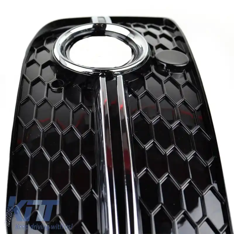 Grilă laterală pentru bara de protecție frontală potrivită pentru Audi Q3 8U 11-15 RSQ3 Look Negru Lucios / Crom Stânga & Dreapta 2 Piese-image-6300641