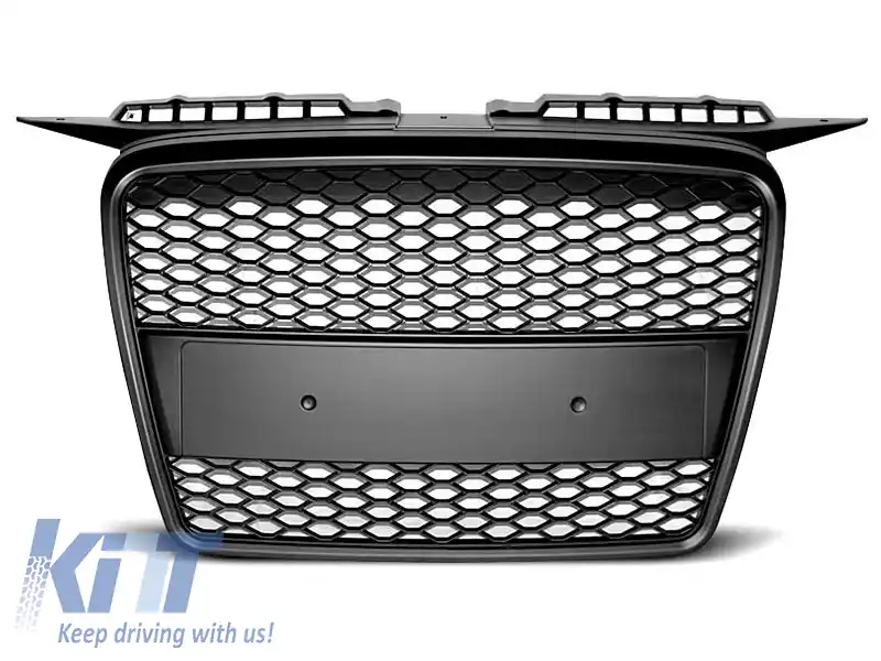 Grilă mată neagră tip RS potrivită pentru Audi A3 hatchback, Sportback 2005-2008 fără găuri pentru senzori de parcare