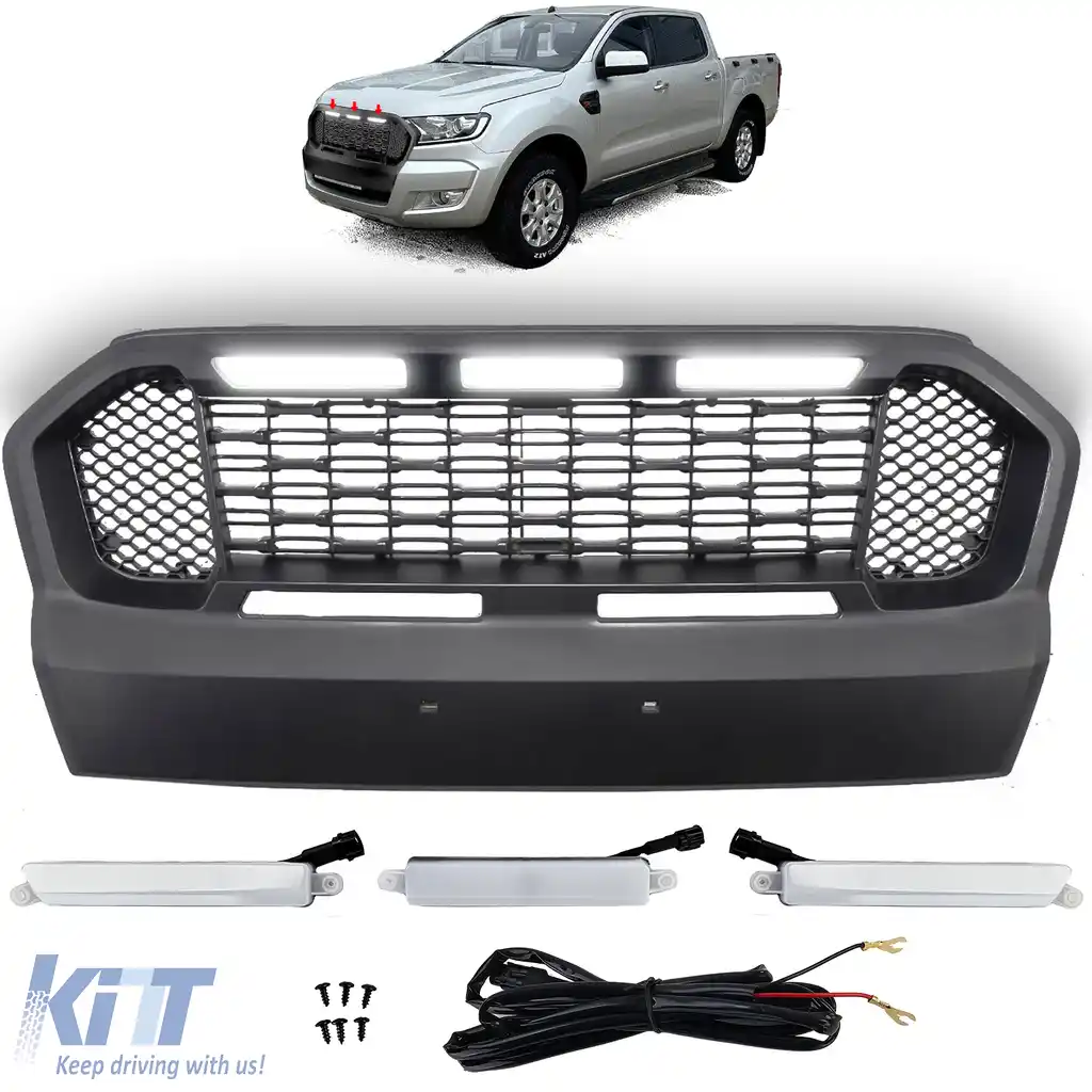 Grilă performantă cu plasă de fagure neagră cu LED, potrivită pentru Ford Ranger T7 16-19
