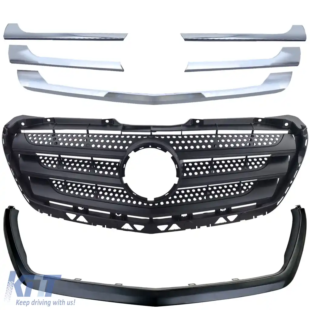 Grilă radiator cu crom + cadru potrivit pentru Mercedes Sprinter W906 Facelift 2013–18-image-6326702