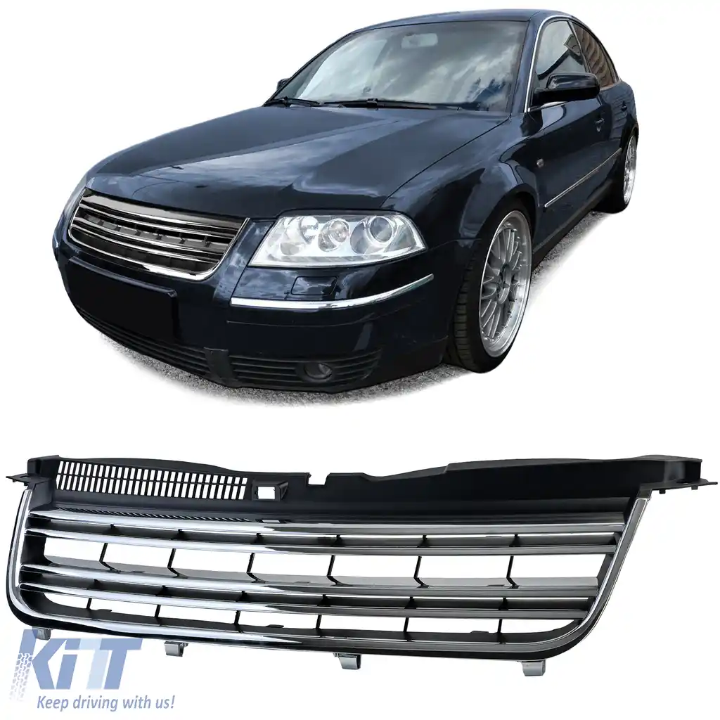 Grilă radiator cu două fante crom negru, potrivită pentru VW Passat 3BG Sedan Variant 00-05