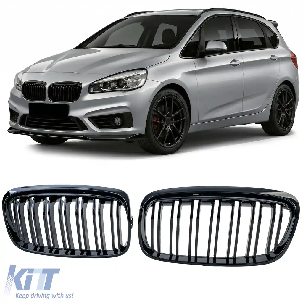 Grilă radiator cu dublu șanț negru lucios, potrivită pentru BMW Seria 2 Active Tourer F45 2014-2017