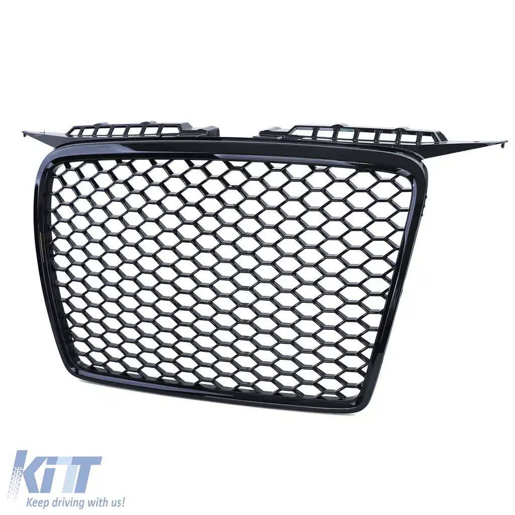Grilă radiator cu fagure fără emblemă, neagră lucioasă, potrivită pentru Audi A3 8P 05-08-image-6195959