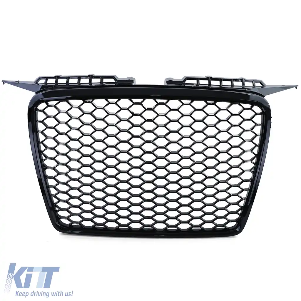 Grilă radiator cu fagure fără emblemă, neagră lucioasă, potrivită pentru Audi A3 8P 05-08-image-6195962