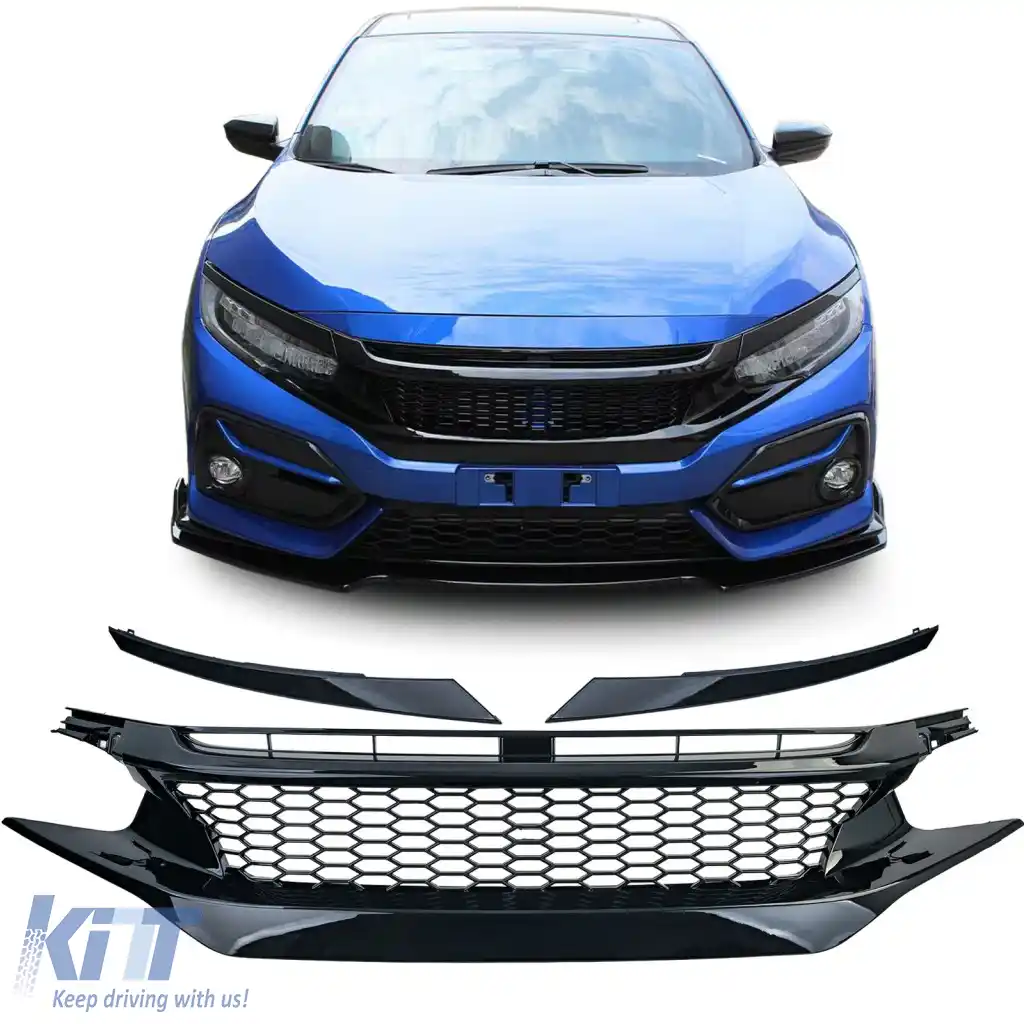Grilă radiator curată cu fagure TR Performance Gloss, potrivită pentru Honda Civic X FC FK 2016-2020