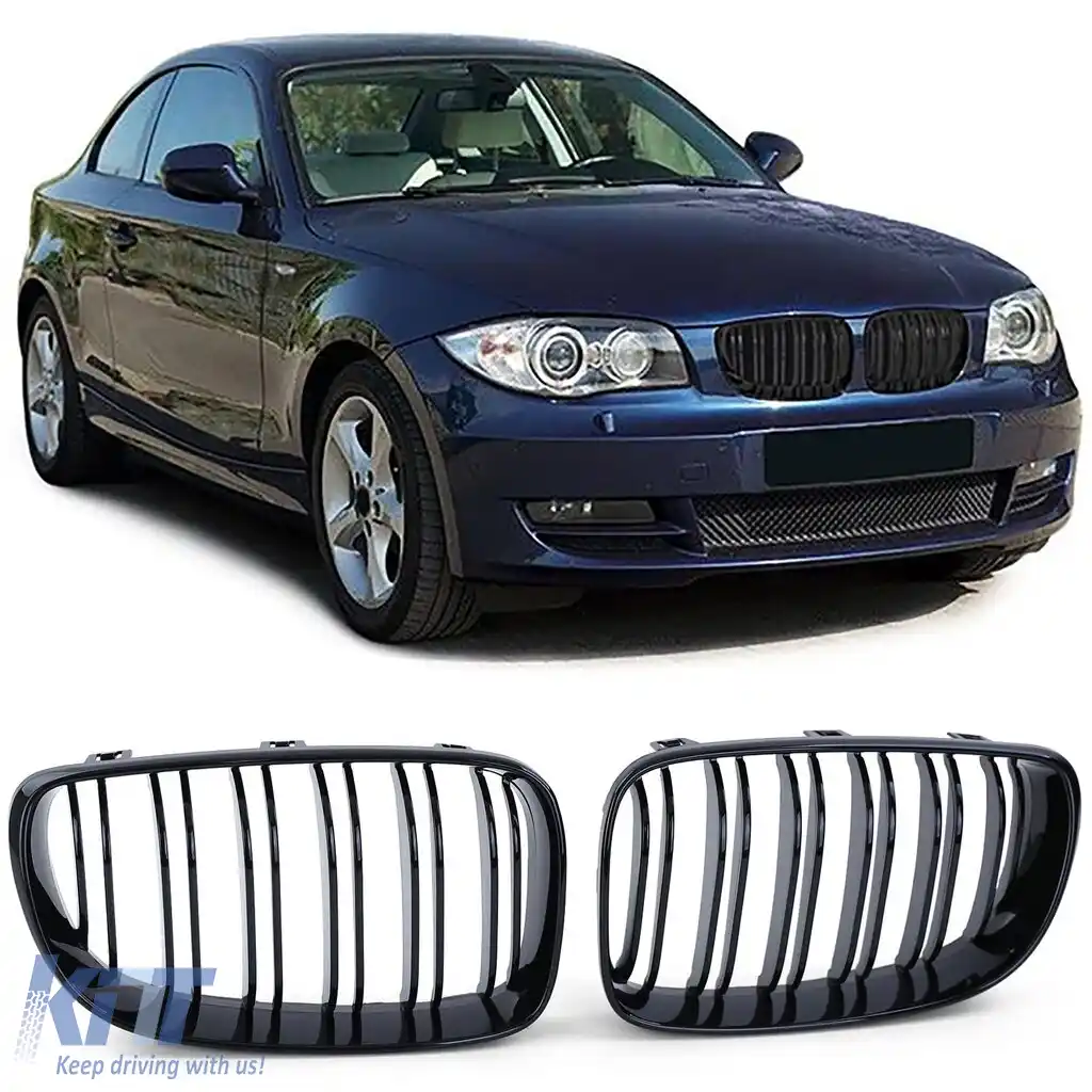 Grilă radiator dublă cu fante de performanță lucioasă, potrivită pentru BMW E81 E82 E87 E88 din 2007