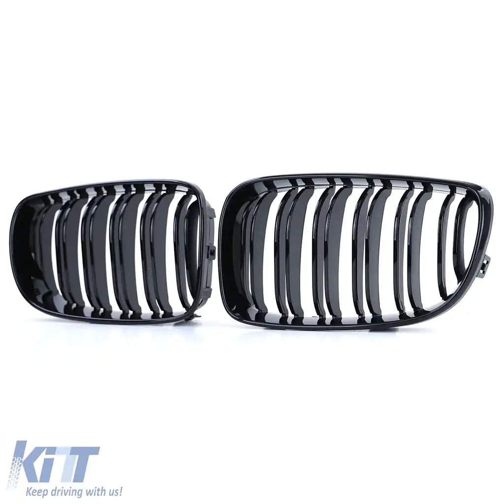 Grilă radiator dublă cu fante de performanță lucioasă, potrivită pentru BMW E81 E82 E87 E88 din 2007-image-6201761