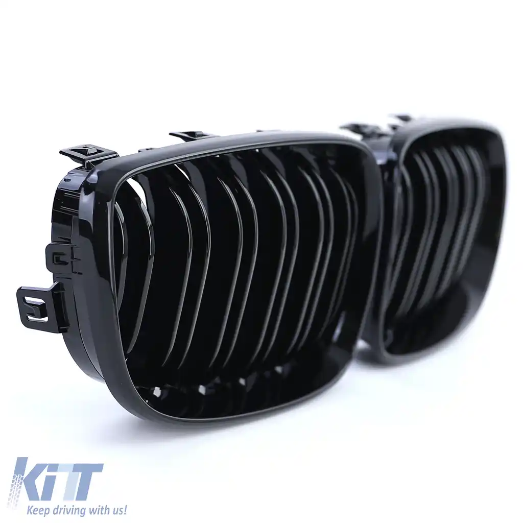Grilă radiator dublă cu fante de performanță lucioasă, potrivită pentru BMW E81 E82 E87 E88 din 2007-image-6201762