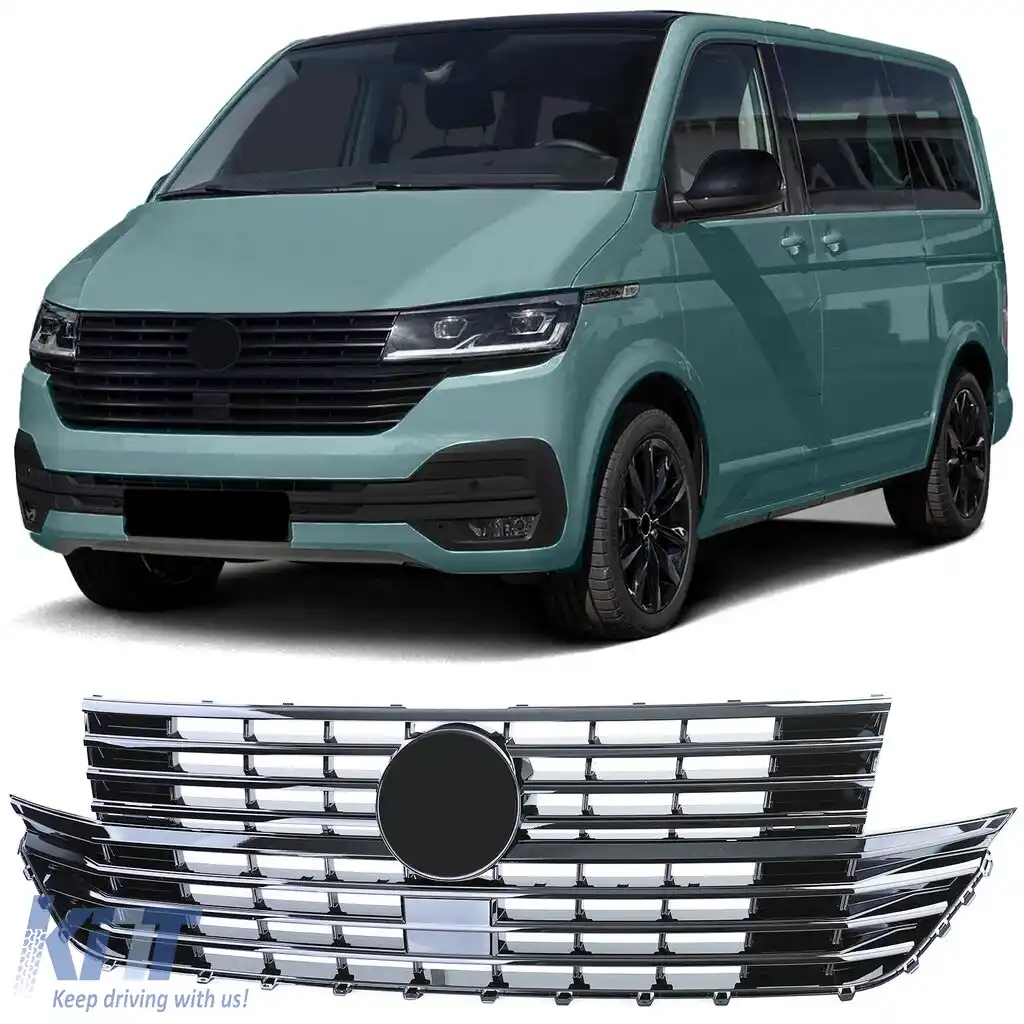 Grilă radiator față, lucioasă, neagră, potrivită pentru VW T6.1 Bus Multivan Facelift din 19