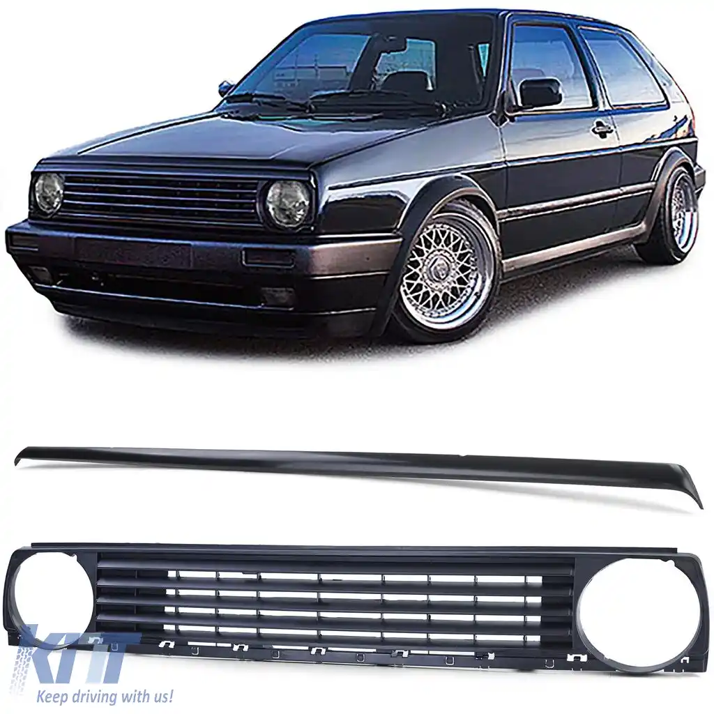 Grilă radiator fără emblemă neagră cu spoiler de grilă, potrivită pentru VW Golf 2 1983-1991