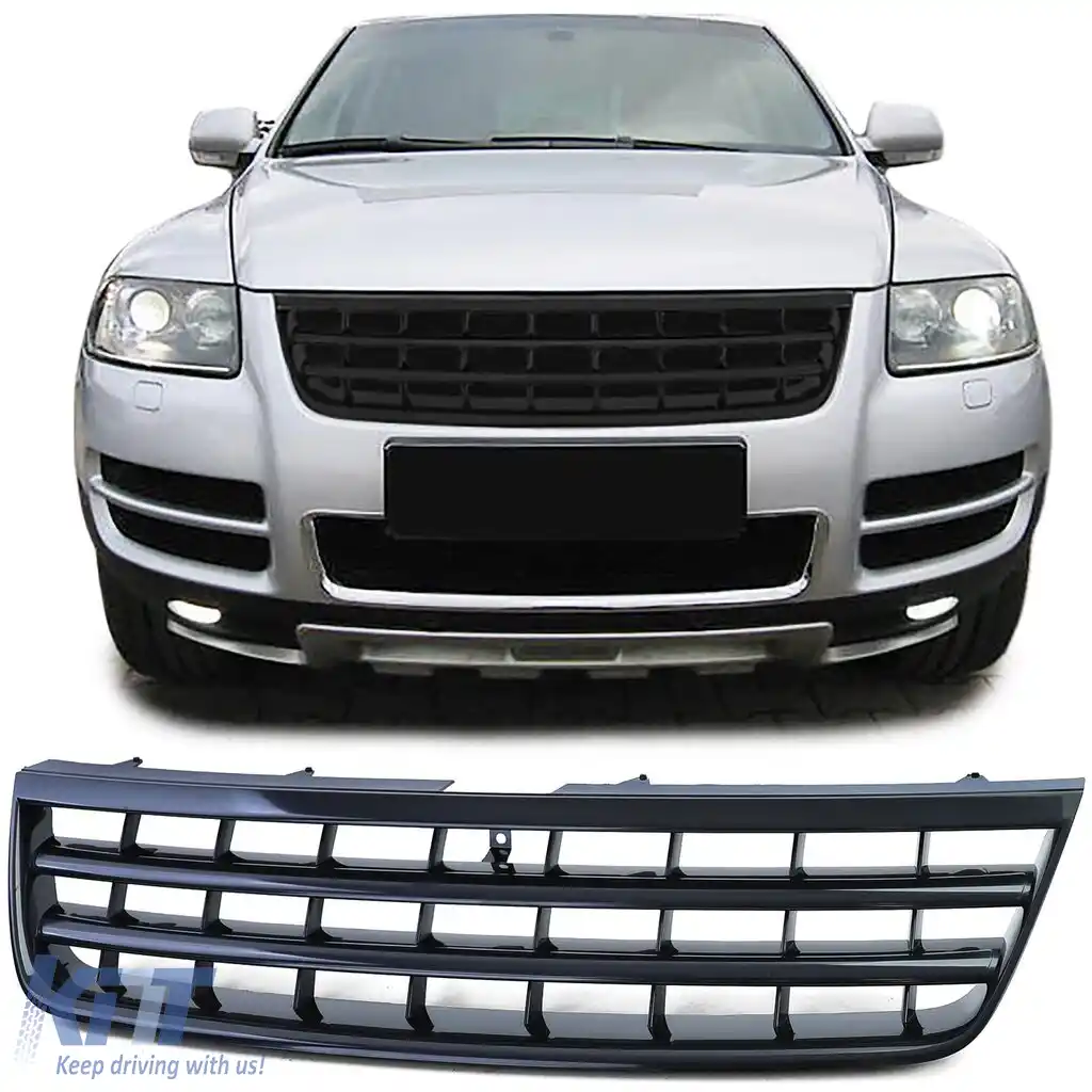 Grilă radiator fără emblemă neagră lucioasă, potrivită pentru VW Touareg 7L 02-06