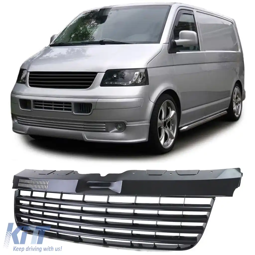 Grilă radiator fără emblemă, negru lucios, potrivită pentru VW Bus T5 03-09 Transporter