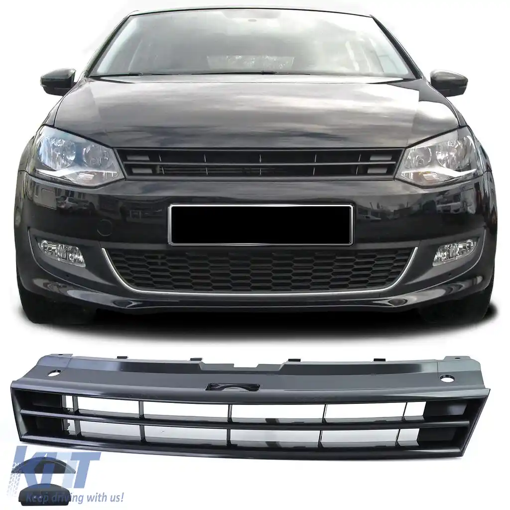 Grilă radiator fără emblemă Negru Lucios, potrivită pentru VW Polo 5 6R 6C 09-17