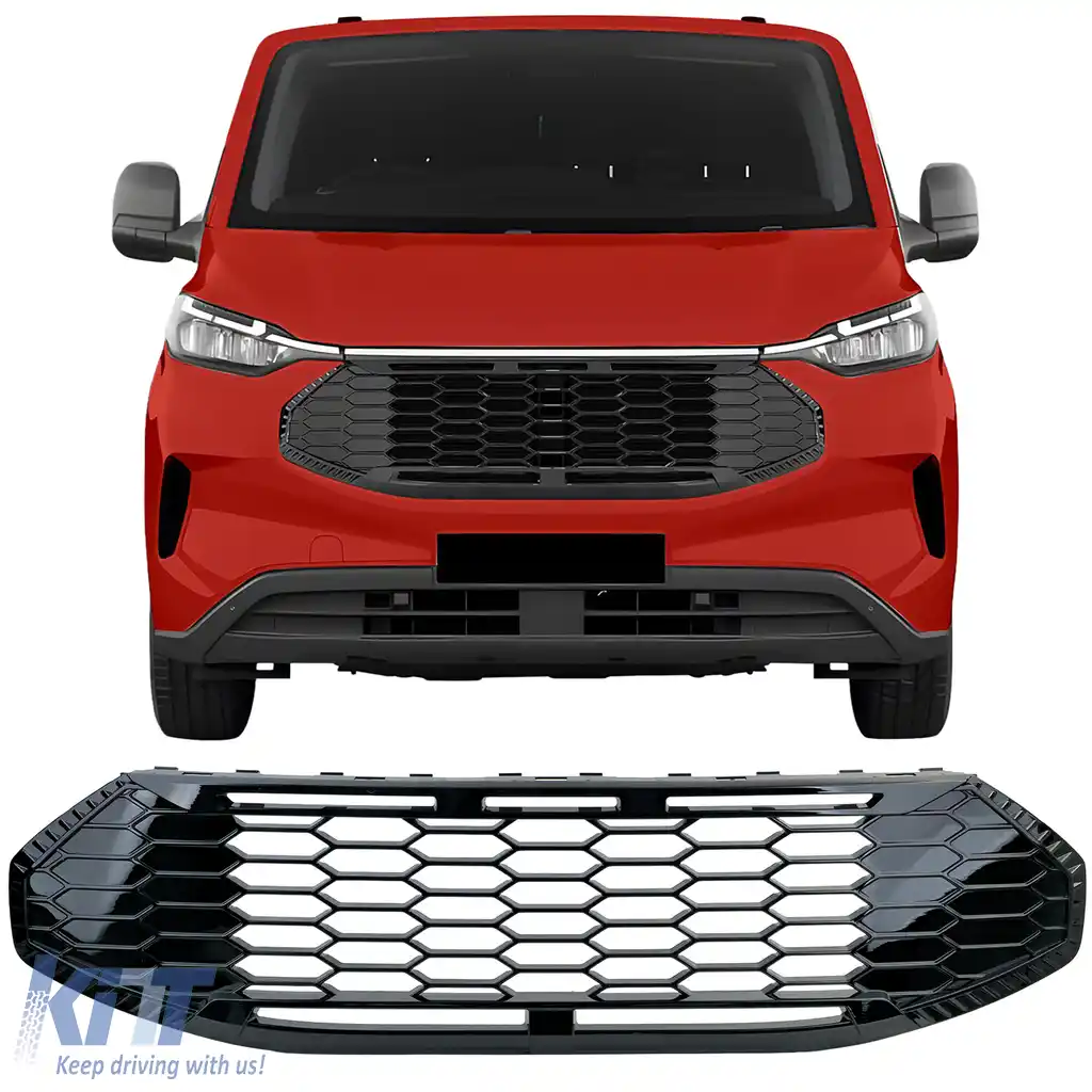 Grilă radiator fără emblemă Negru Lucios potrivită pentru Ford Tourneo Transit Custom din 2023