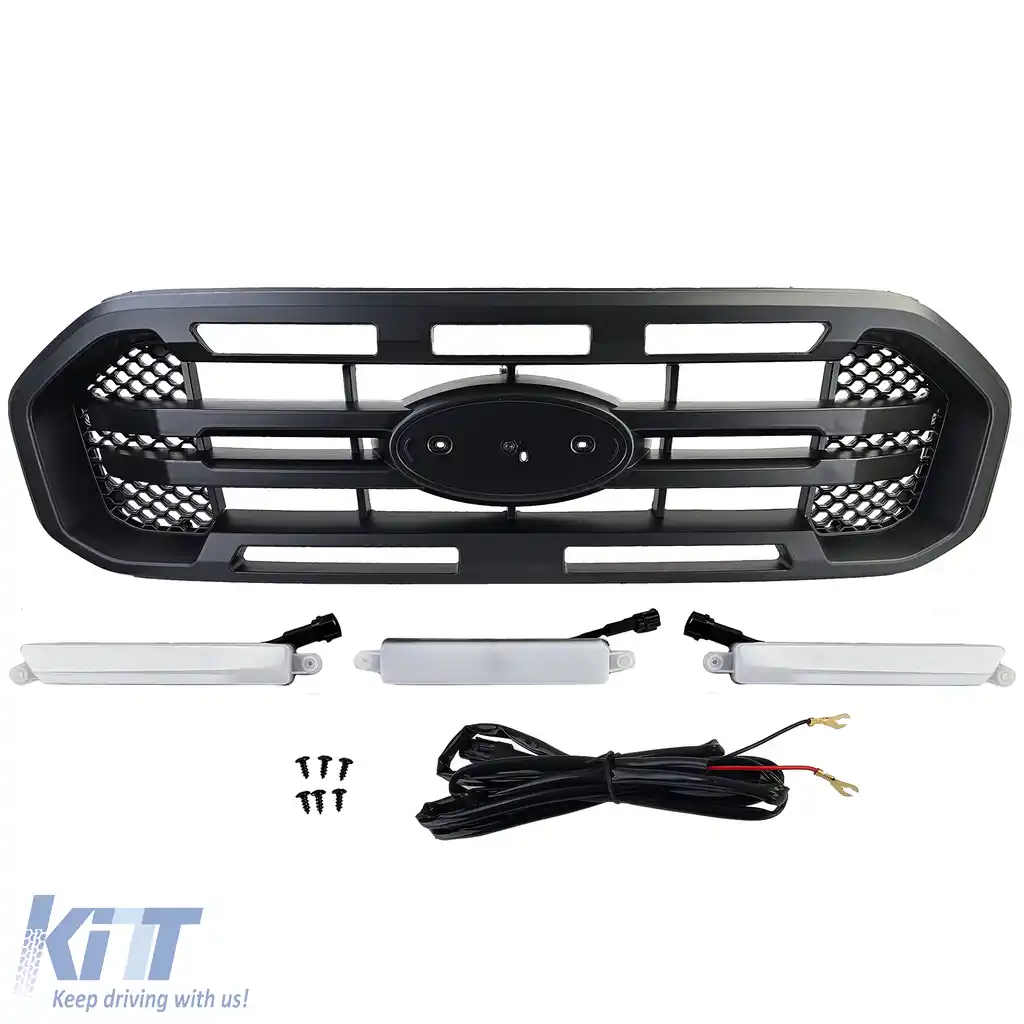 Grilă radiator neagră cu bară dublă și LED, potrivită pentru Ford Ranger T8 19-23 2.0 TDCi-image-6204878