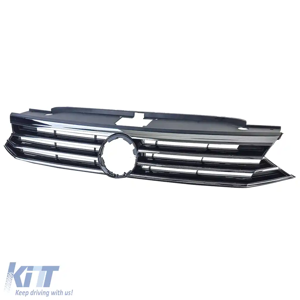 Grilă radiator neagră cu benzi cromate, potrivită pentru VW Passat B8 3G pre-facelift 2014-2019-image-6200463