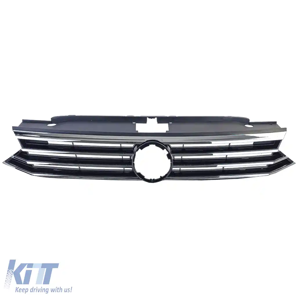 Grilă radiator neagră cu benzi cromate, potrivită pentru VW Passat B8 3G pre-facelift 2014-2019-image-6200464