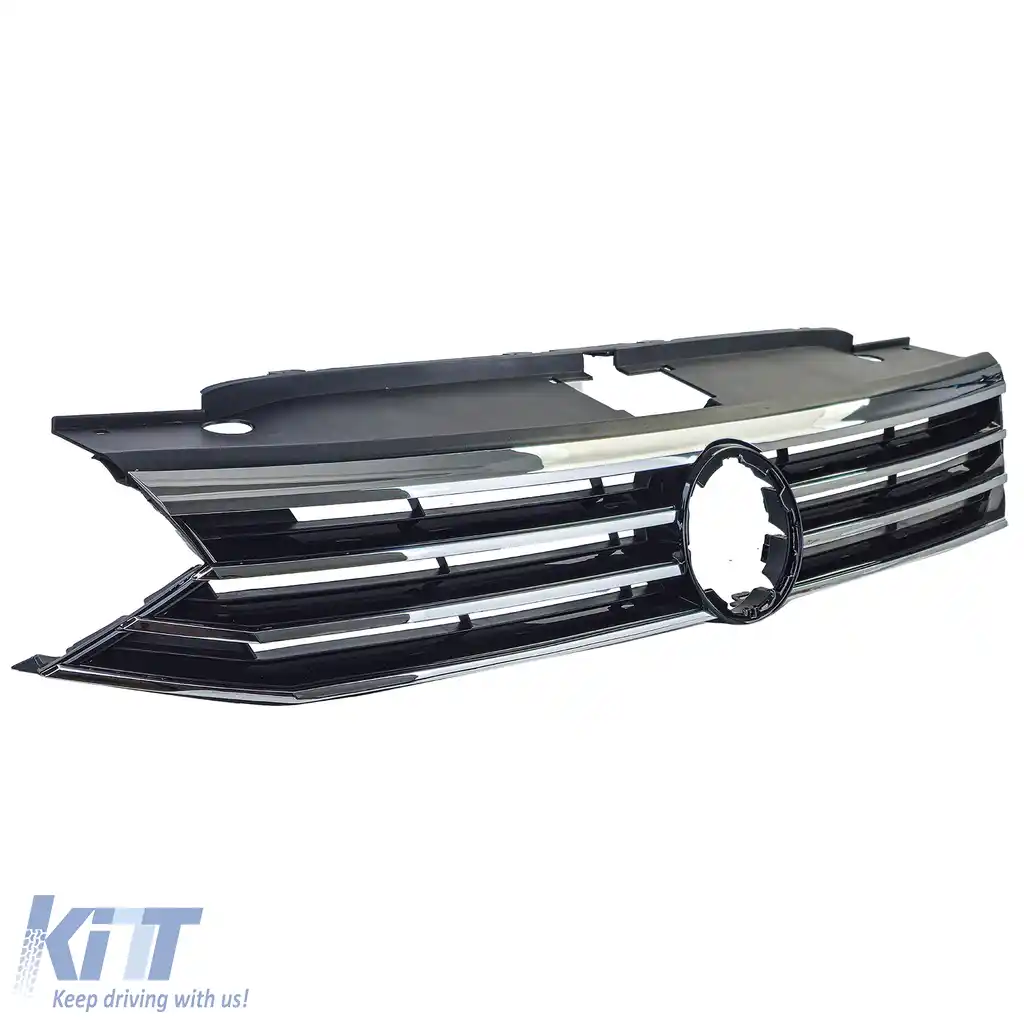 Grilă radiator neagră cu benzi cromate, potrivită pentru VW Passat B8 3G pre-facelift 2014-2019-image-6200465
