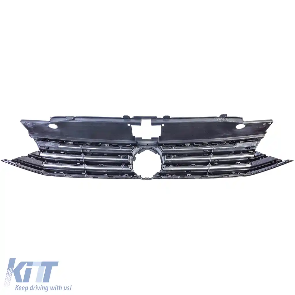Grilă radiator neagră cu benzi cromate, potrivită pentru VW Passat B8 3G pre-facelift 2014-2019-image-6200467