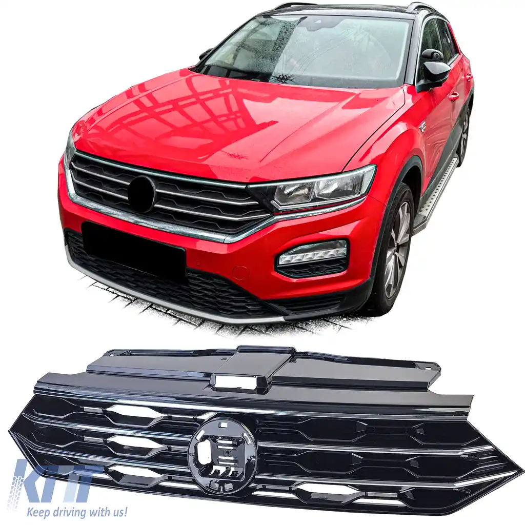 Grilă radiator neagră cu benzi cromate, potrivită pentru VW T-Roc 2017-2021