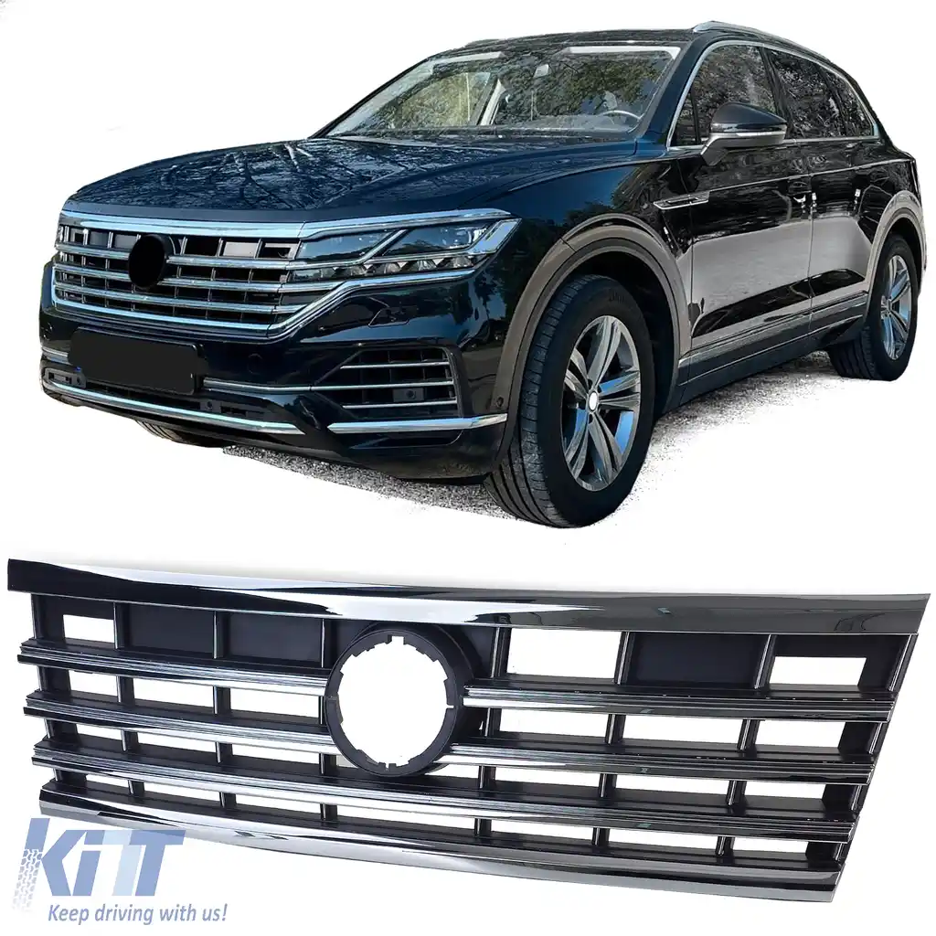 Grilă radiator neagră cu benzi cromate, potrivită pentru VW Touareg III din 2018