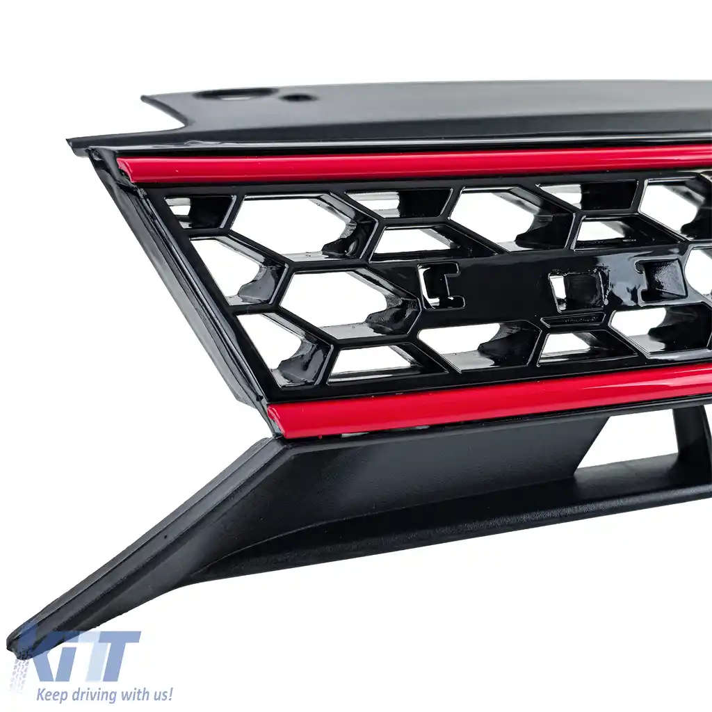 Grilă radiator neagră lucioasă cu benzi roșii, potrivită pentru VW Golf 6, inclusiv GTI 08-13-image-6190656