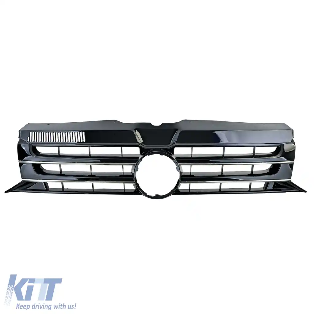 ## Grilă radiator neagră lucioasă cu crom pentru emblemă, potrivită pentru VW Bus T5 Facelift 09-15-image-6207155