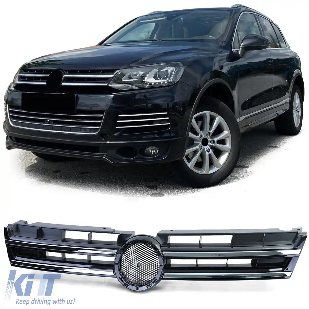Grilă radiator negru cromat potrivită pentru VW Touareg 2 7P Pre-facelift 10-14
