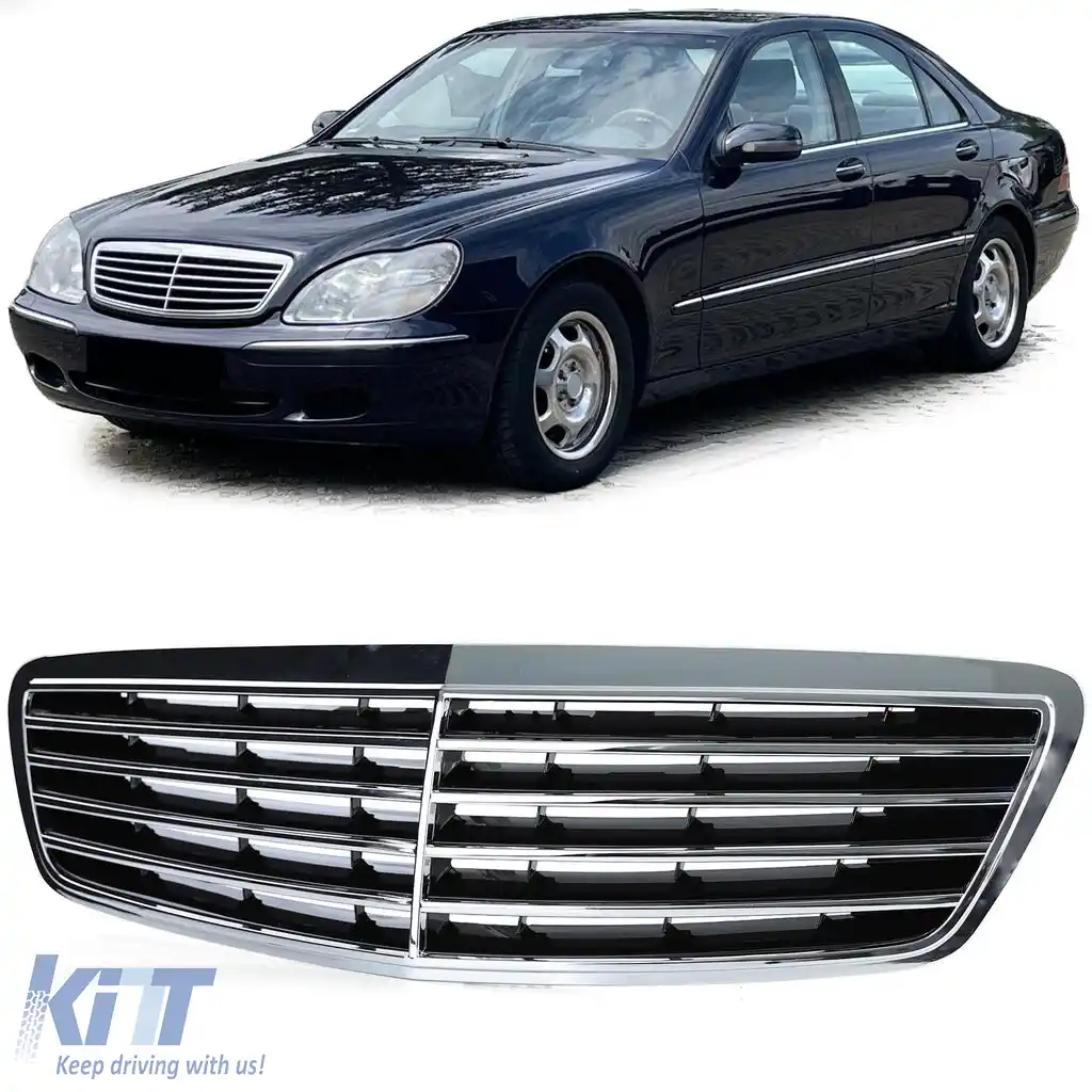 Grilă radiator negru cromat potrivită pentru Mercedes S-Class W220 pre-facelift 98-02