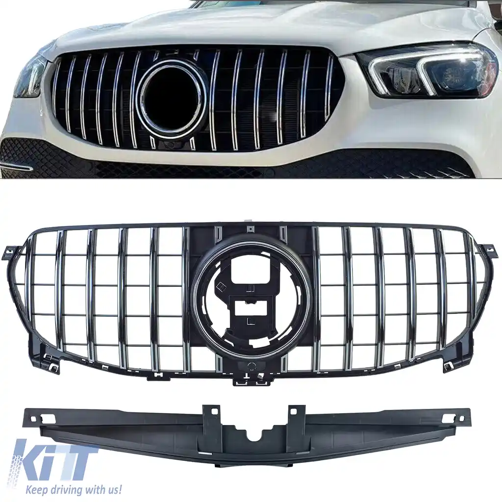 Grilă radiator negru cromat, potrivită pentru Mercedes GLE V167 Coupe C167 18-23 fără A Design